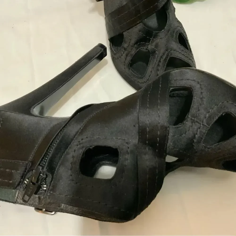 Givenchy Womens Side Zip Stiletto Peep Toe Satin Cut Out Sandals Black Size 40
